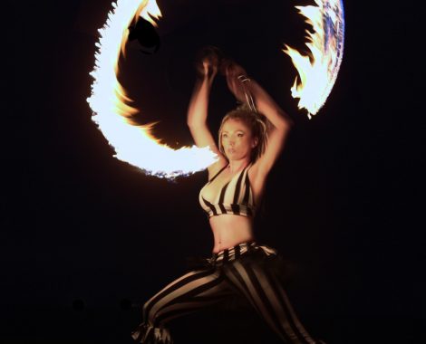 Beautiful Fire Dance on the Beach at Night